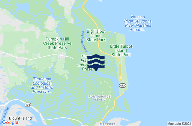 Mapa da tábua de marés em Blount Island Bridge, United States