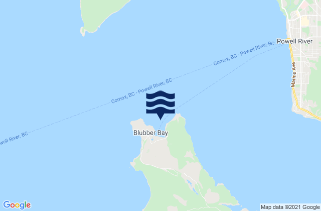 Mapa da tábua de marés em Blubber Bay (Powell River Approaches), Canada