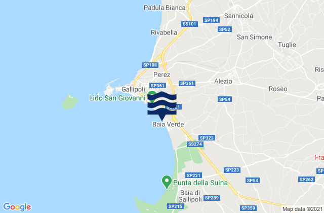 Mapa da tábua de marés em Blue Bay Beach, Italy