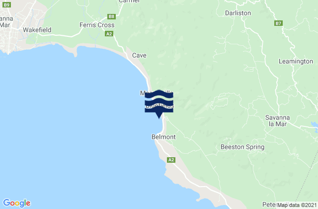 Mapa da tábua de marés em Bluefields, Jamaica