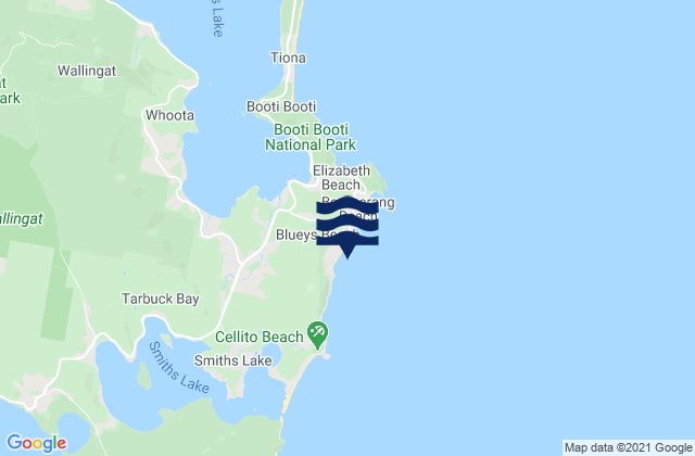 Mapa da tábua de marés em Blueys Beach, Australia