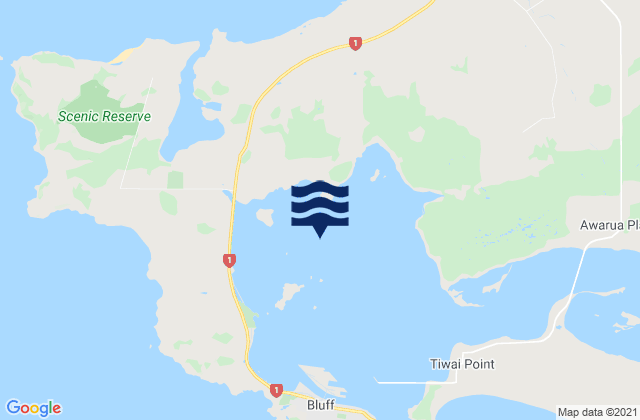 Mapa da tábua de marés em Bluff Harbour, New Zealand