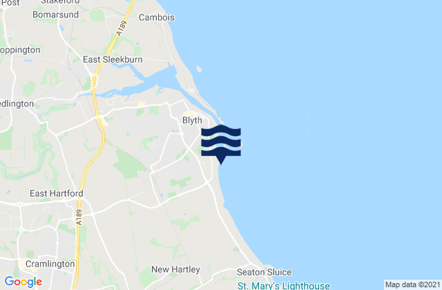 Mapa da tábua de marés em Blyth Beach, United Kingdom