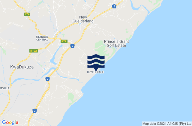 Mapa da tábua de marés em Blythedale, South Africa