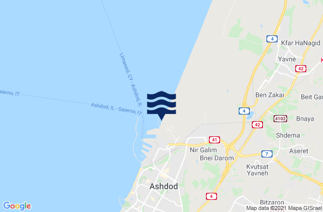 Mapa da tábua de marés em Bnei Ayish, Israel
