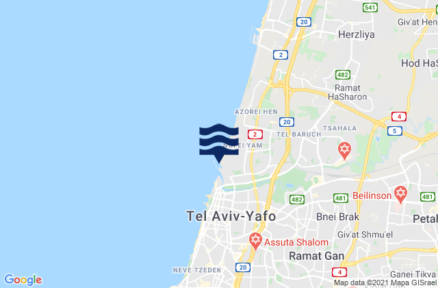Mapa da tábua de marés em Bnei Brak, Israel