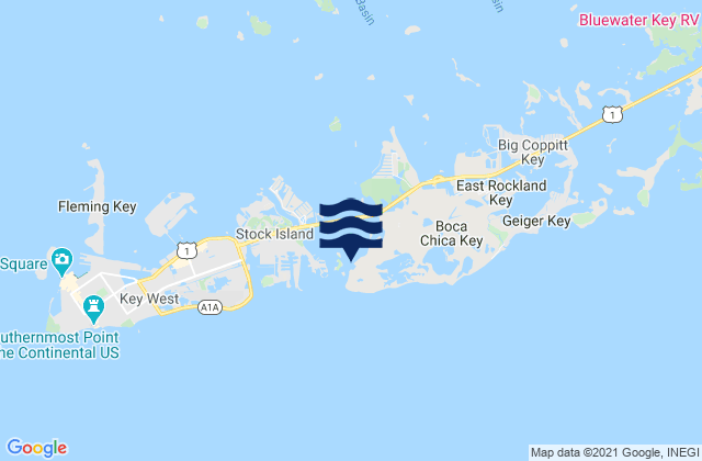 Mapa da tábua de marés em Boca Chica Key (Southwest End), United States