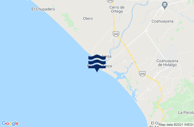 Mapa da tábua de marés em Boca de Apisa, Mexico