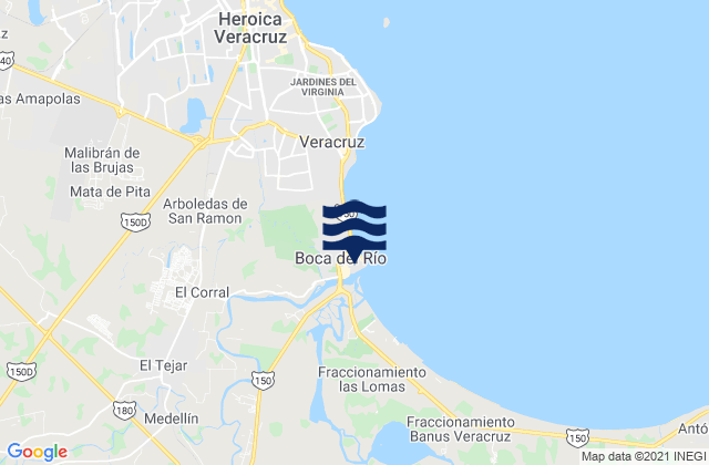 Mapa da tábua de marés em Boca del Rio, Mexico