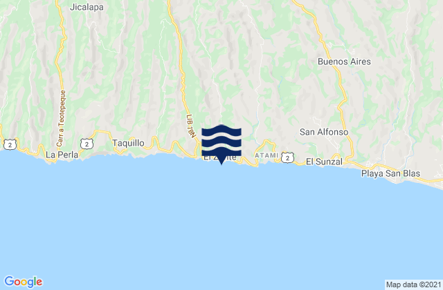 Mapa da tábua de marés em Bocana del Zonte, El Salvador
