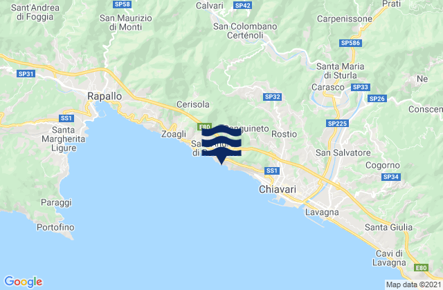 Mapa da tábua de marés em Bocco, Italy