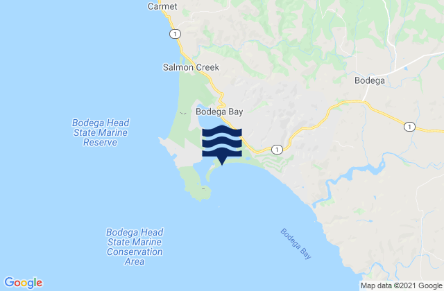 Mapa da tábua de marés em Bodega Bay, United States