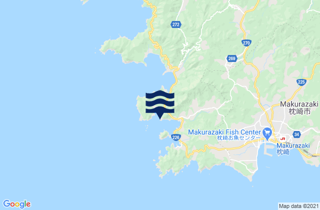 Mapa da tábua de marés em Bodomari, Japan