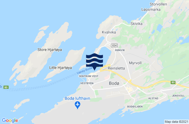 Mapa da tábua de marés em Bodø, Norway