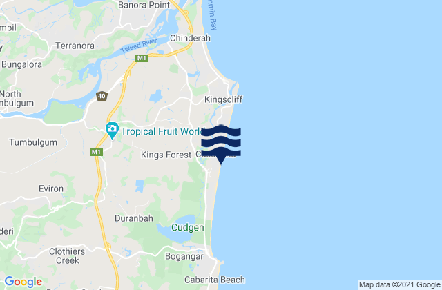 Mapa da tábua de marés em Bogangar Beach, Australia