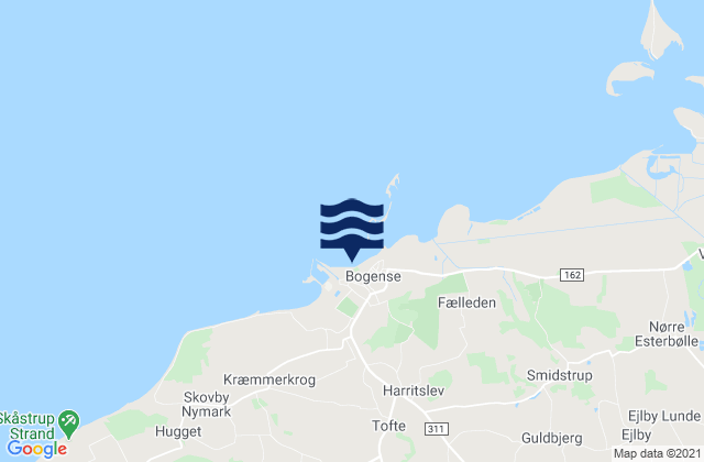 Mapa da tábua de marés em Bogense, Denmark