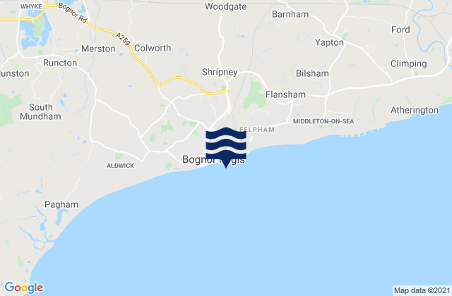 Mapa da tábua de marés em Bognor Regis - East Beach, United Kingdom