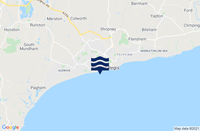 Mapa da tábua de marés em Bognor Regis - West Beach, United Kingdom