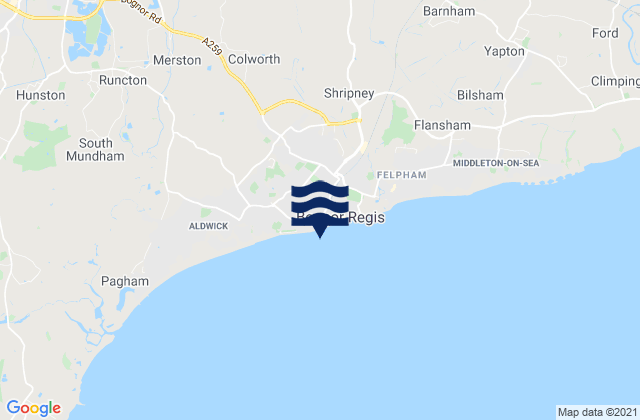Mapa da tábua de marés em Bognor Regis, United Kingdom