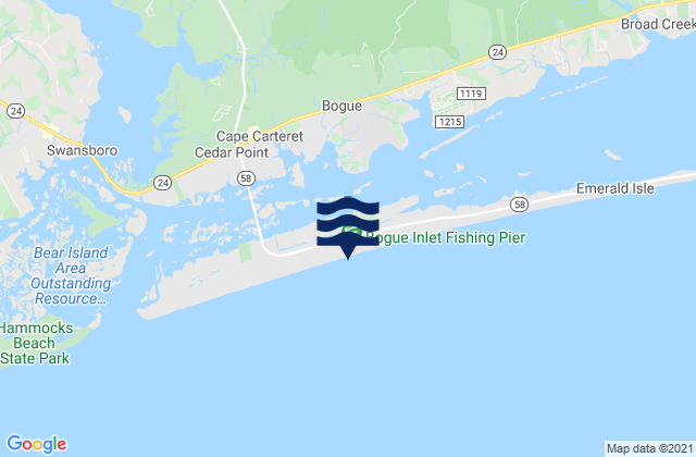 Mapa da tábua de marés em Bogue Pier, United States