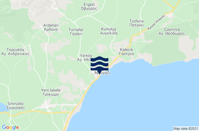 Mapa da tábua de marés em Bogázi, Cyprus