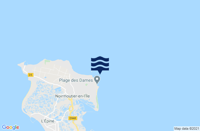 Mapa da tábua de marés em Bois de la Chaise Noirmoutier Island, France