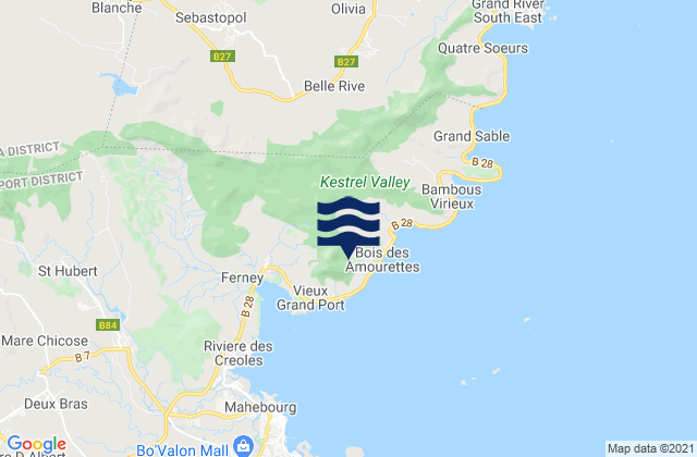 Mapa da tábua de marés em Bois des Amourettes, Mauritius