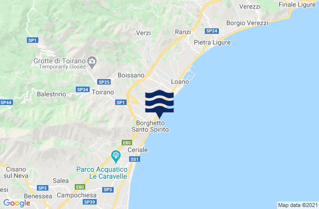 Mapa da tábua de marés em Boissano, Italy