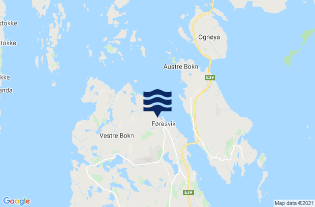 Mapa da tábua de marés em Bokn, Norway