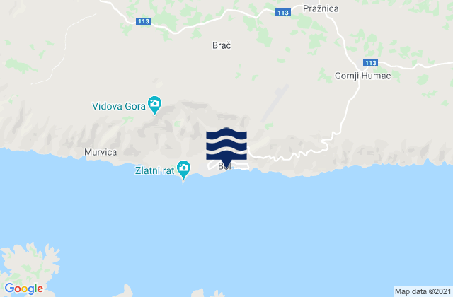 Mapa da tábua de marés em Bol, Croatia