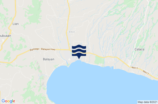 Mapa da tábua de marés em Bolboc, Philippines