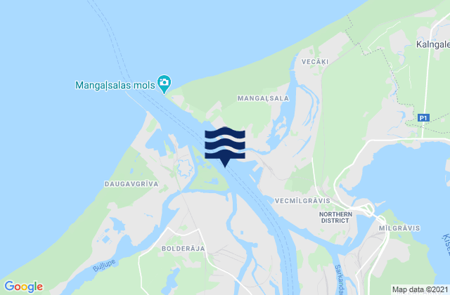 Mapa da tábua de marés em Bolderaja, Latvia