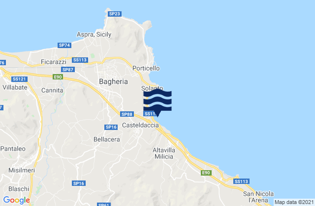 Mapa da tábua de marés em Bolognetta, Italy