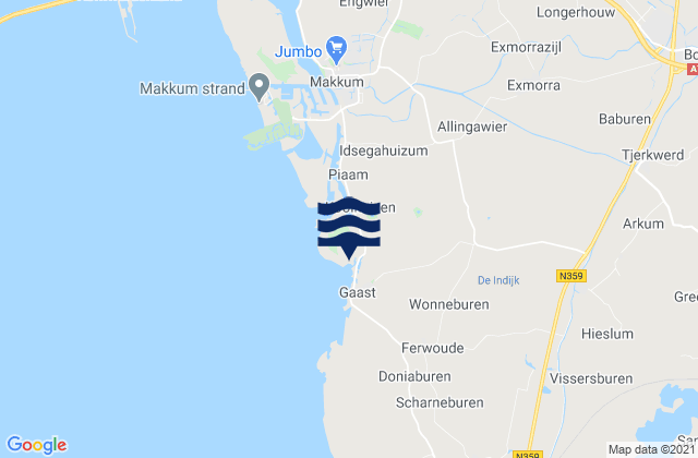 Mapa da tábua de marés em Bolsward, Netherlands
