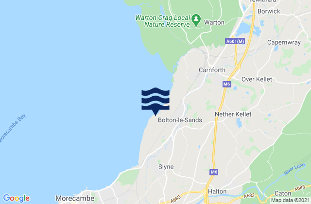 Mapa da tábua de marés em Bolton le Sands, United Kingdom