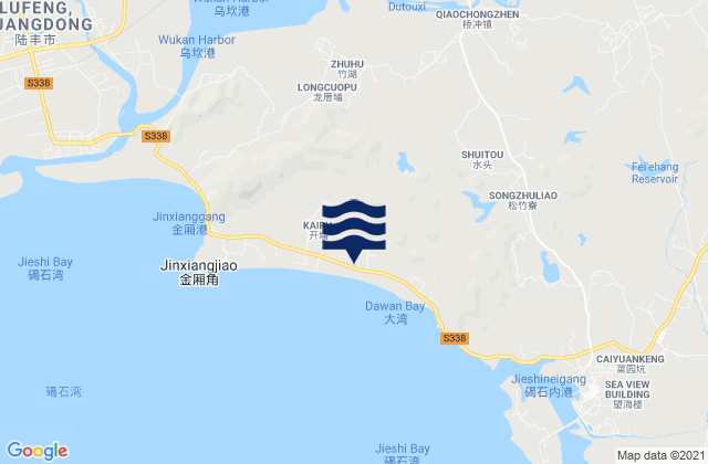 Mapa da tábua de marés em Bomei, China