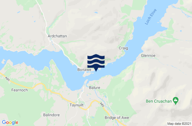 Mapa da tábua de marés em Bonawe, United Kingdom