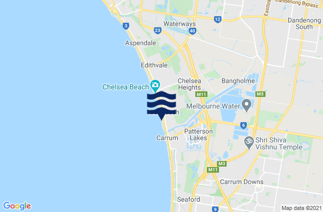 Mapa da tábua de marés em Bonbeach, Australia