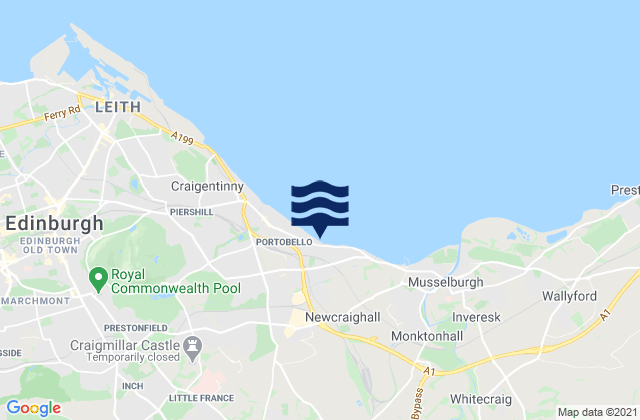 Mapa da tábua de marés em Bonnyrigg, United Kingdom