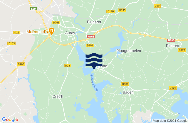 Mapa da tábua de marés em Bono, France