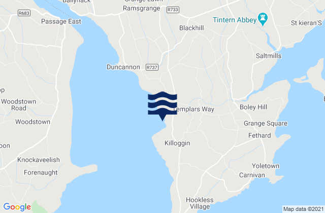 Mapa da tábua de marés em Booley Bay, Ireland