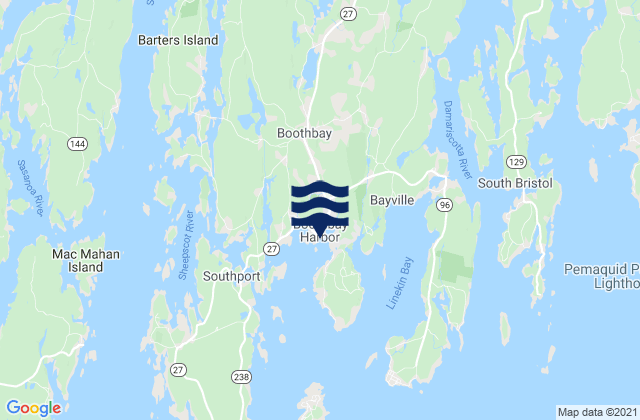 Mapa da tábua de marés em Boothbay Harbor, United States