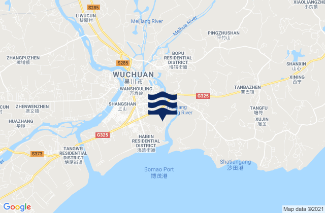 Mapa da tábua de marés em Bopu, China