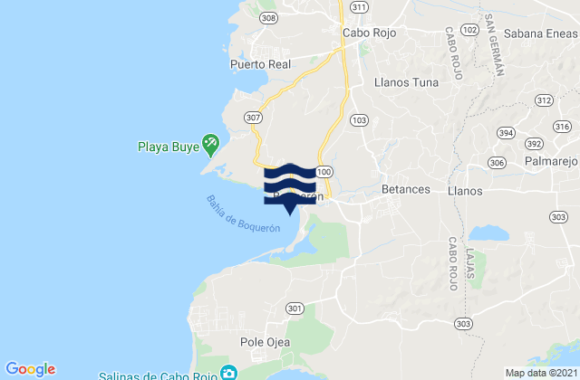 Mapa da tábua de marés em Boquerón, Puerto Rico