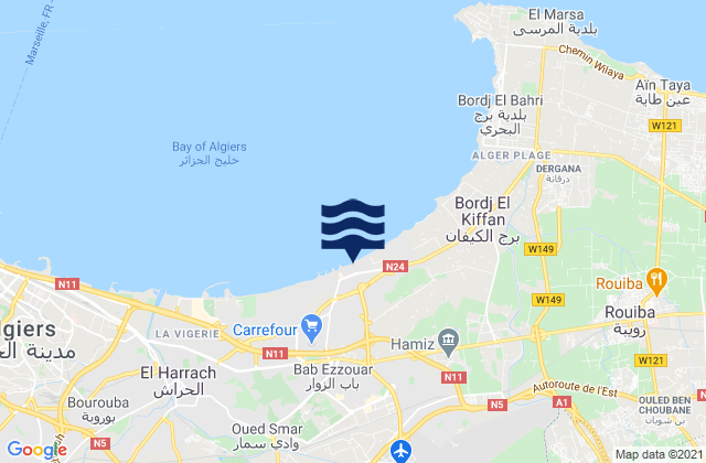 Mapa da tábua de marés em Bordj el Kiffan, Algeria
