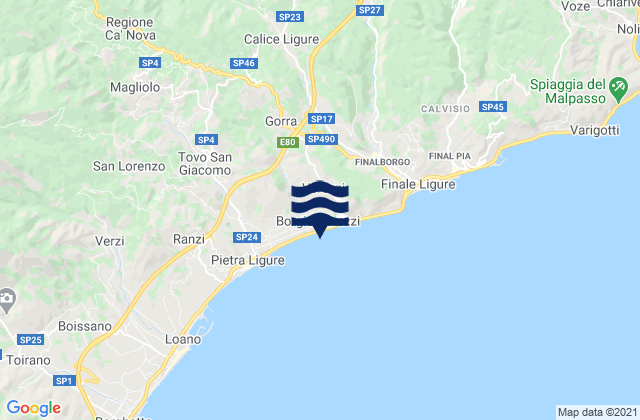 Mapa da tábua de marés em Borgio, Italy