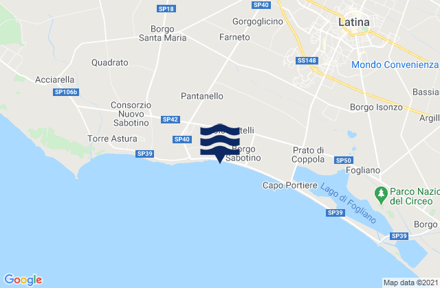 Mapa da tábua de marés em Borgo Podgora, Italy