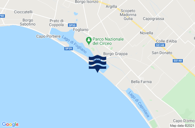 Mapa da tábua de marés em Borgo San Michele, Italy