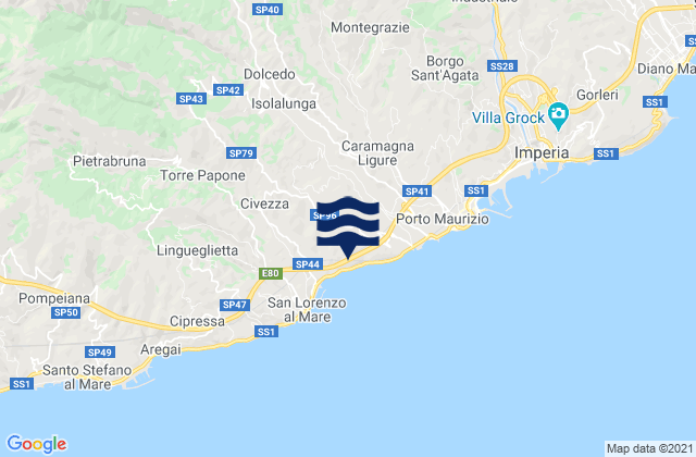 Mapa da tábua de marés em Borgomaro, Italy