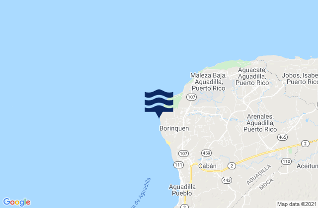 Mapa da tábua de marés em Borinquen Barrio, Puerto Rico